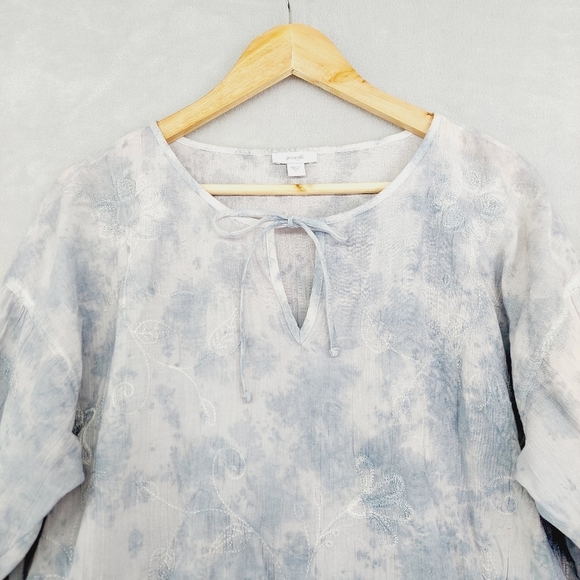 J Jill Blue Tie Dye Embroidered Long Sleeve Drawstring Blouse P1886 - Picture 2 of 6